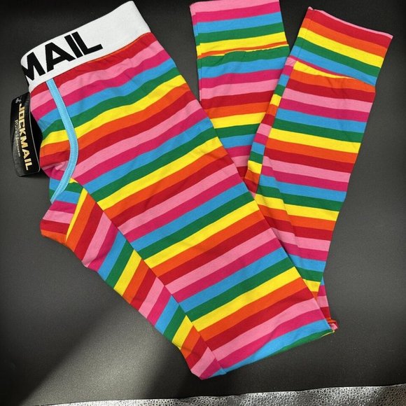 JOCKMAIL Rainbow Mens LARGE Base Layer Pants Cotton Long Johns Legging New Tags - Picture 7 of 12
